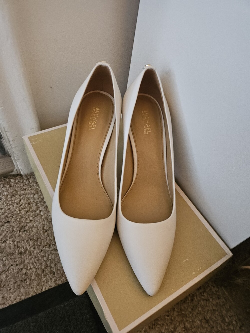 Michael Kors White Pointed Ballet Flats